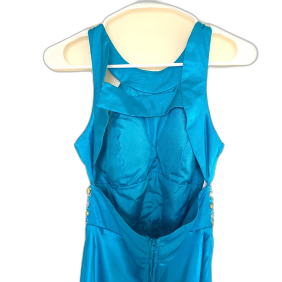 VTG Deb Turquoise Beaded Hoco Gown Babydoll Open Back Y2K Formal Beaded Glam S - Picture 4 of 6